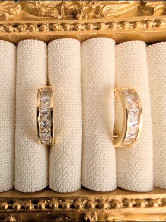 Gold Hoops Jewelry - Gold Hoop Earrings - Gold Tone Huggie Hoop Earrings with Inlaid Cubic Zirconia